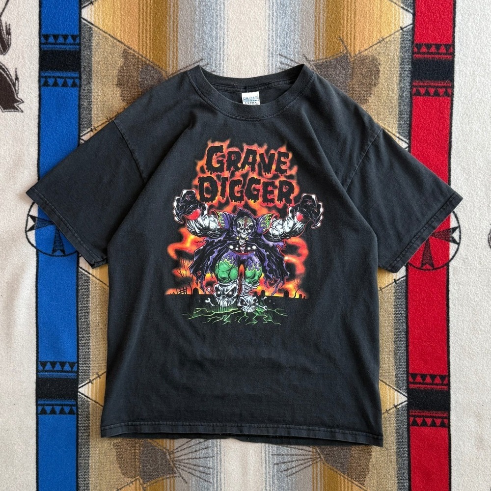 Vintage Grave Digger Monster Truck Racing T-Shirt Mens Large Double Sided 2002